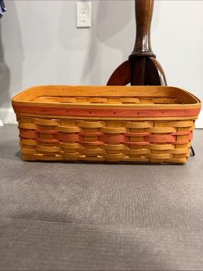 Longaberger Basket 1996 Handwoven Red Orange & Natural Rectangular Basket